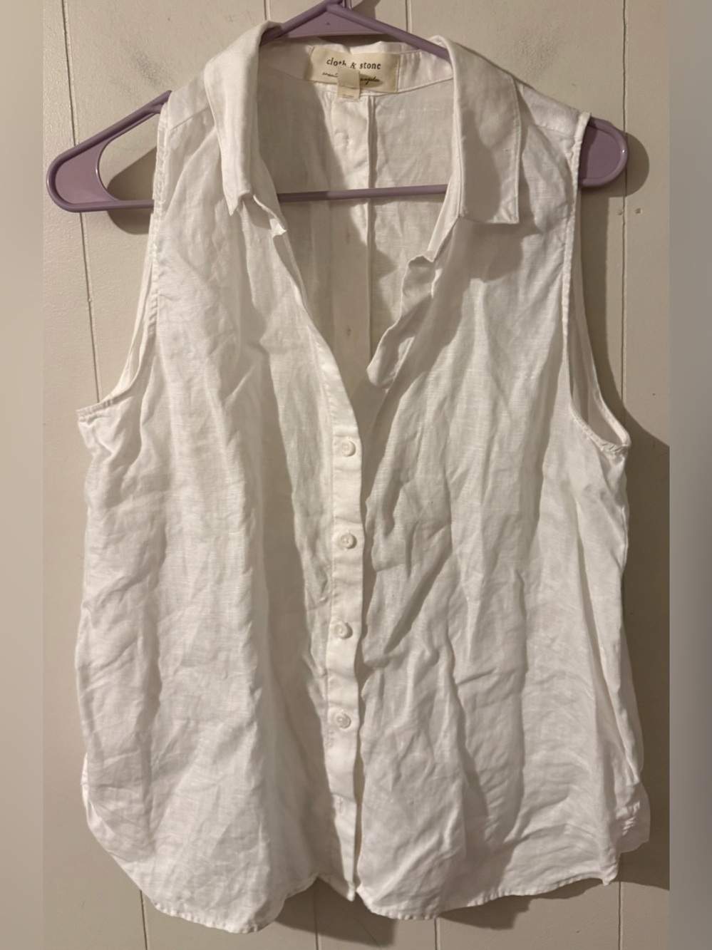 Cloth & Stone Womens White Sleeveless Collared Button Up Shirt Size Medium